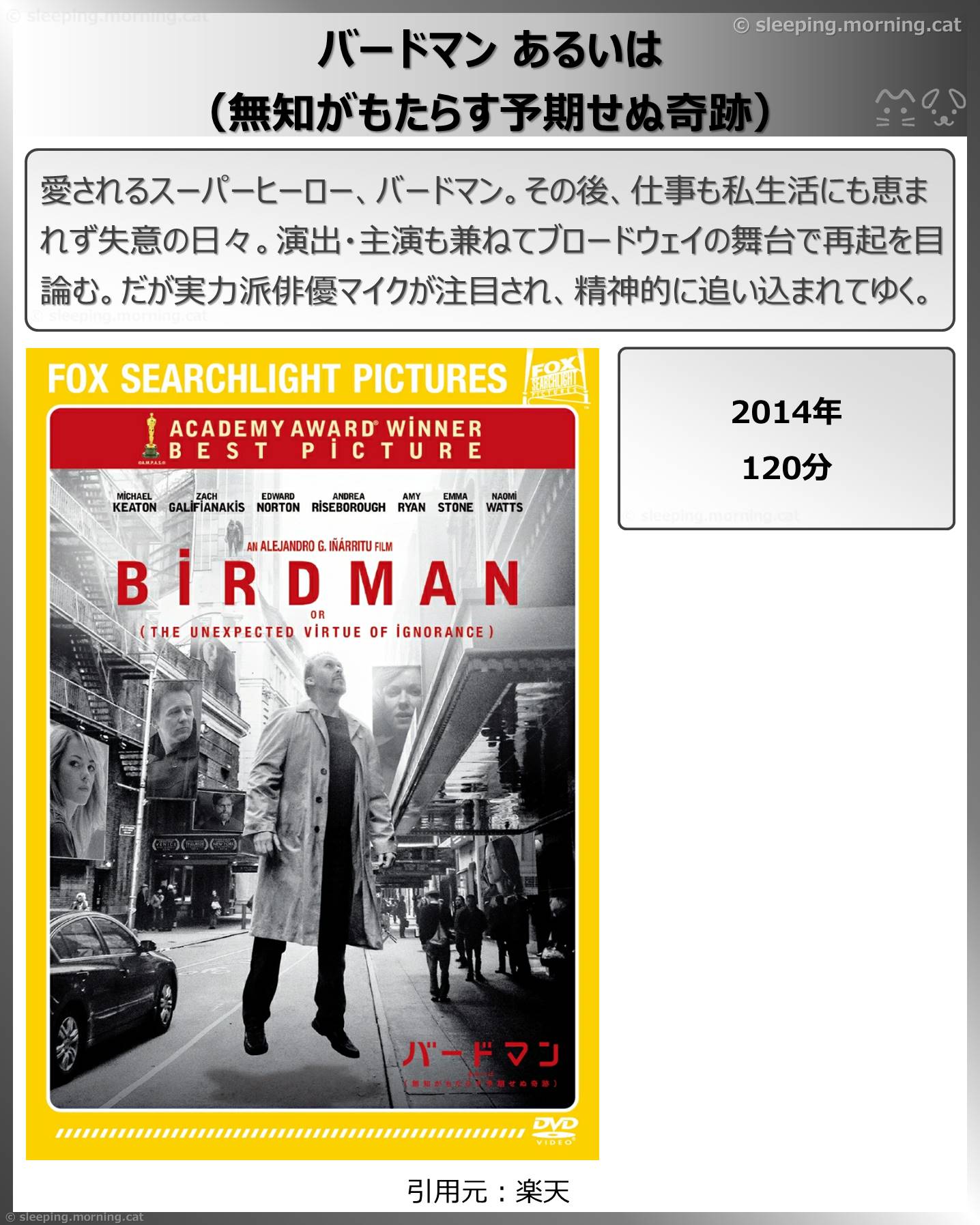 タイトル：バードマンあるいは（無知がもたらす予期せぬ奇跡）