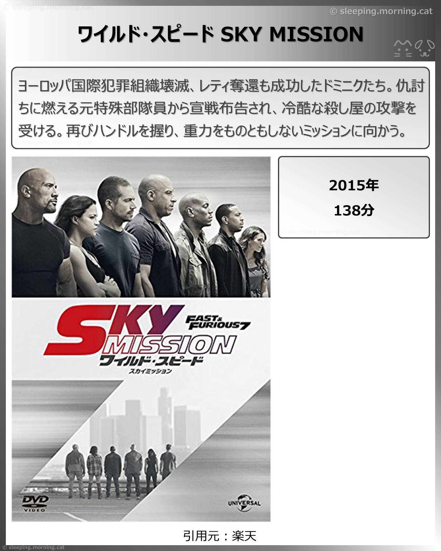 タイトル：ワイルド・スピード SKY MISSION