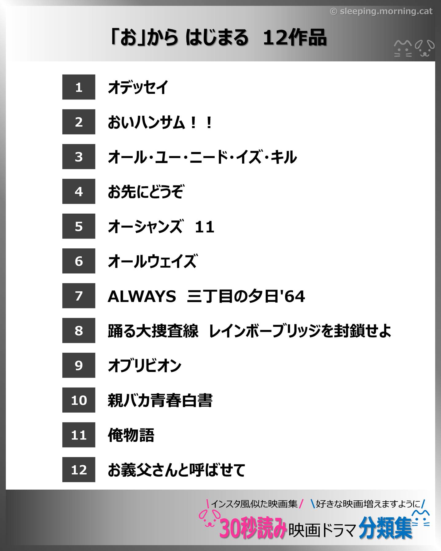 「お」から はじまる　おすすめ12作品：映画ドラマの紹介、似た映画ドラマおすすめの目次