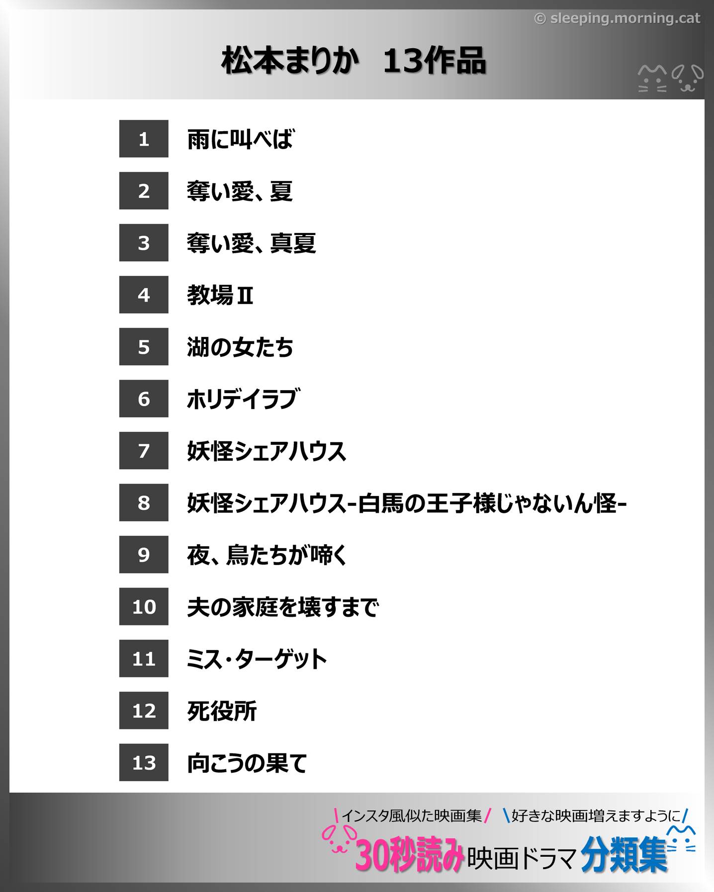松本まりか：
映画ドラマの紹介、似た映画ドラマおすすめの目次