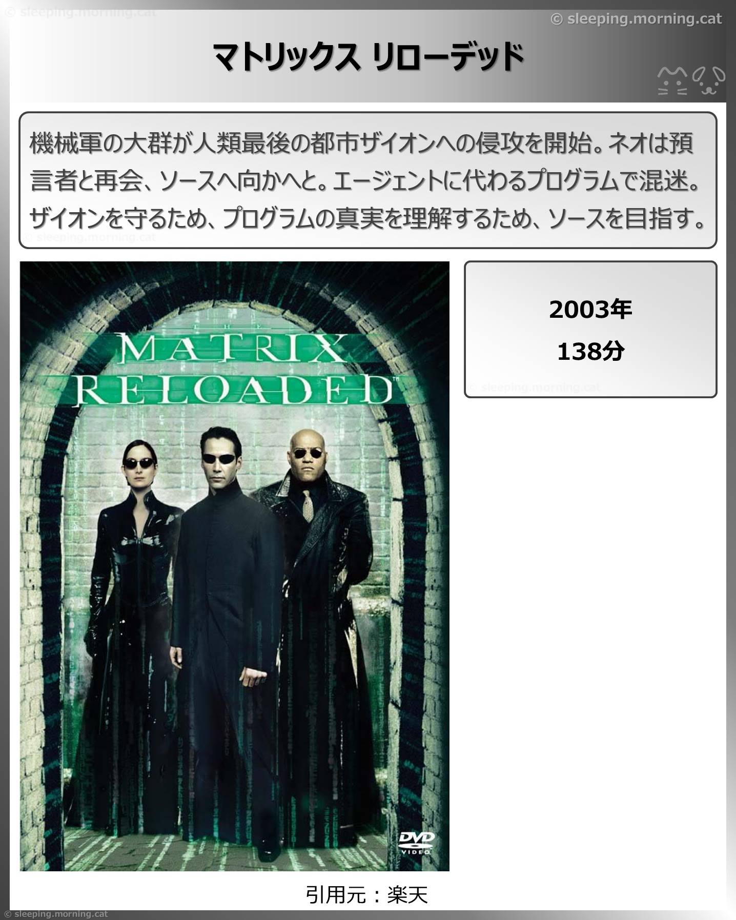 タイトル：マトリックス リローデッド