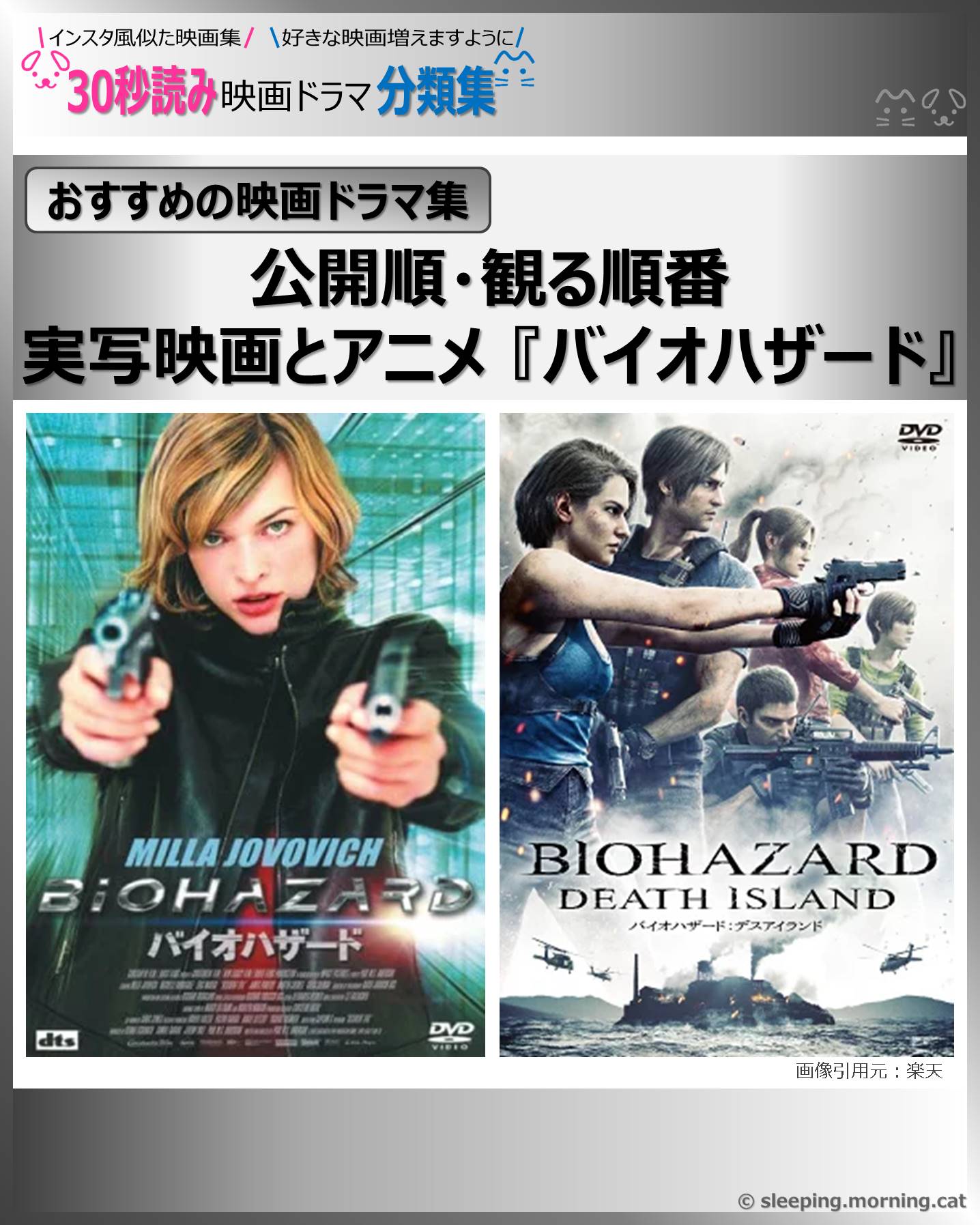 表紙：実写とアニメ版バイオハザード作品