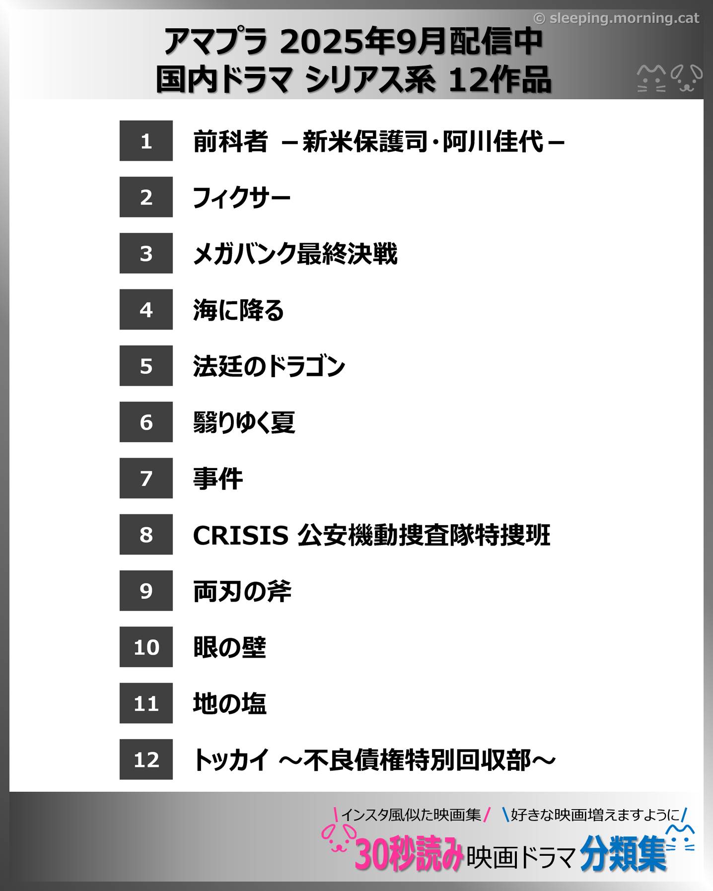 アマプラ 国内ドラマシリアス系：映画ドラマの紹介、代表作の映画ドラマおすすめの目次