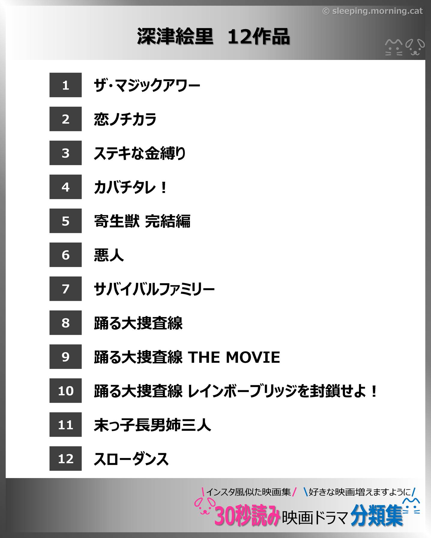 深津絵里：映画ドラマの紹介、代表作の映画ドラマおすすめの目次