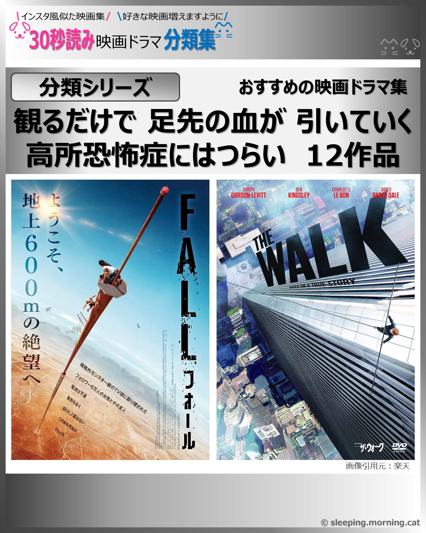 タイトル：観るだけで 足先の血が 引いていく 高所恐怖症にはつらい：映画ドラマの紹介、代表作の映画ドラマおすすめ教えて