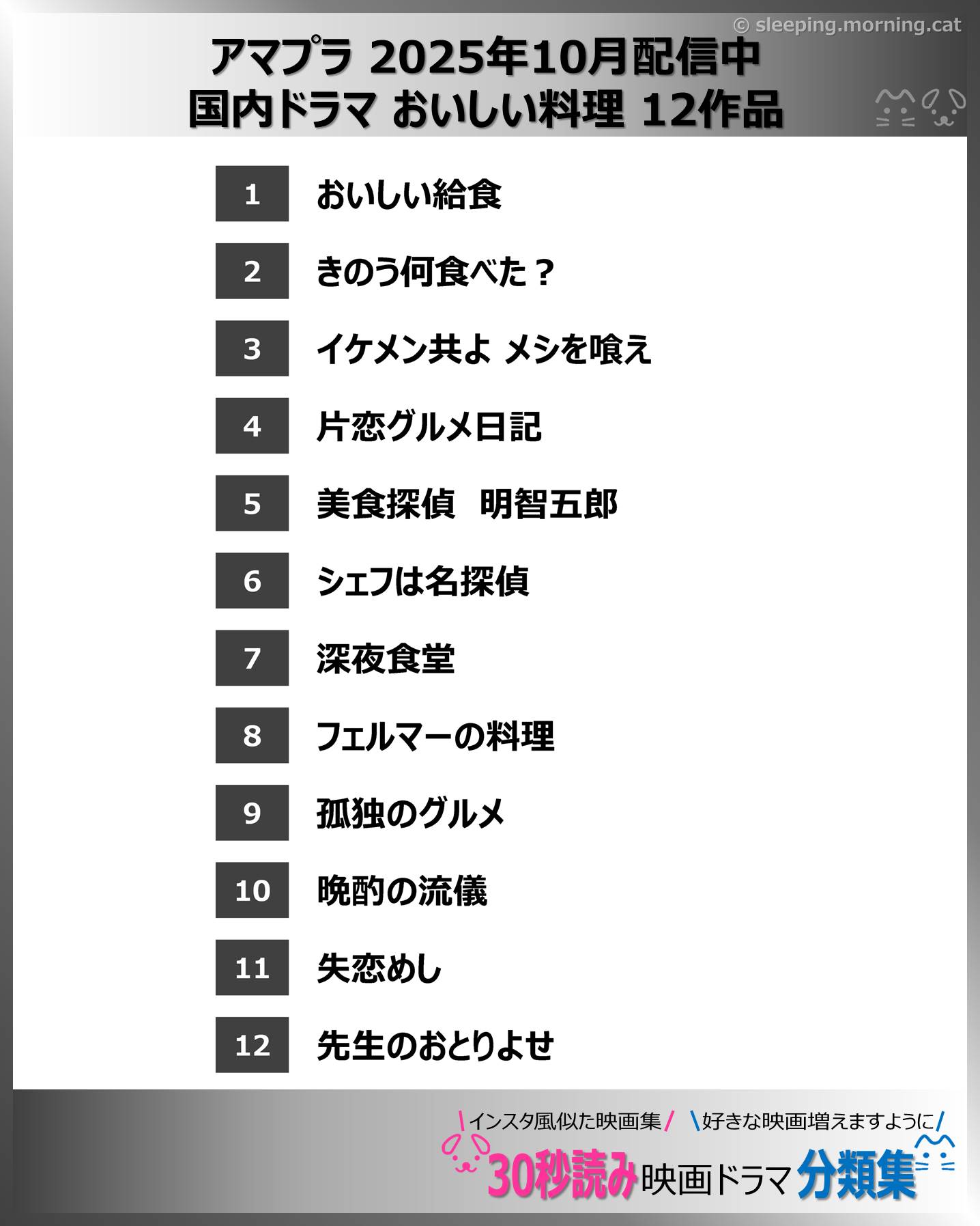 アマプラ国内ドラマ おいしい料理2025年10月配信中：映画ドラマの紹介、代表作の映画ドラマおすすめの目次