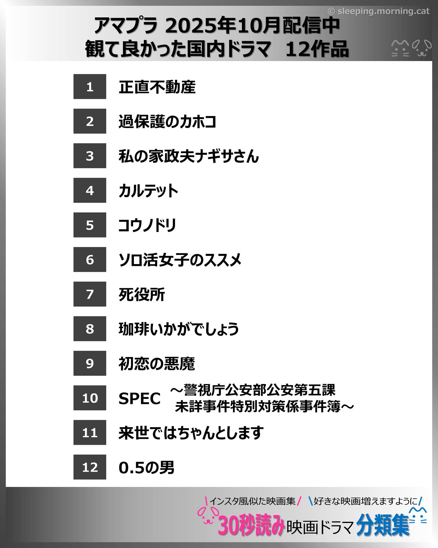 観て良かった国内ドラマ アマプラ2025年10月配信中：映画ドラマの紹介、代表作の映画ドラマおすすめの目次
