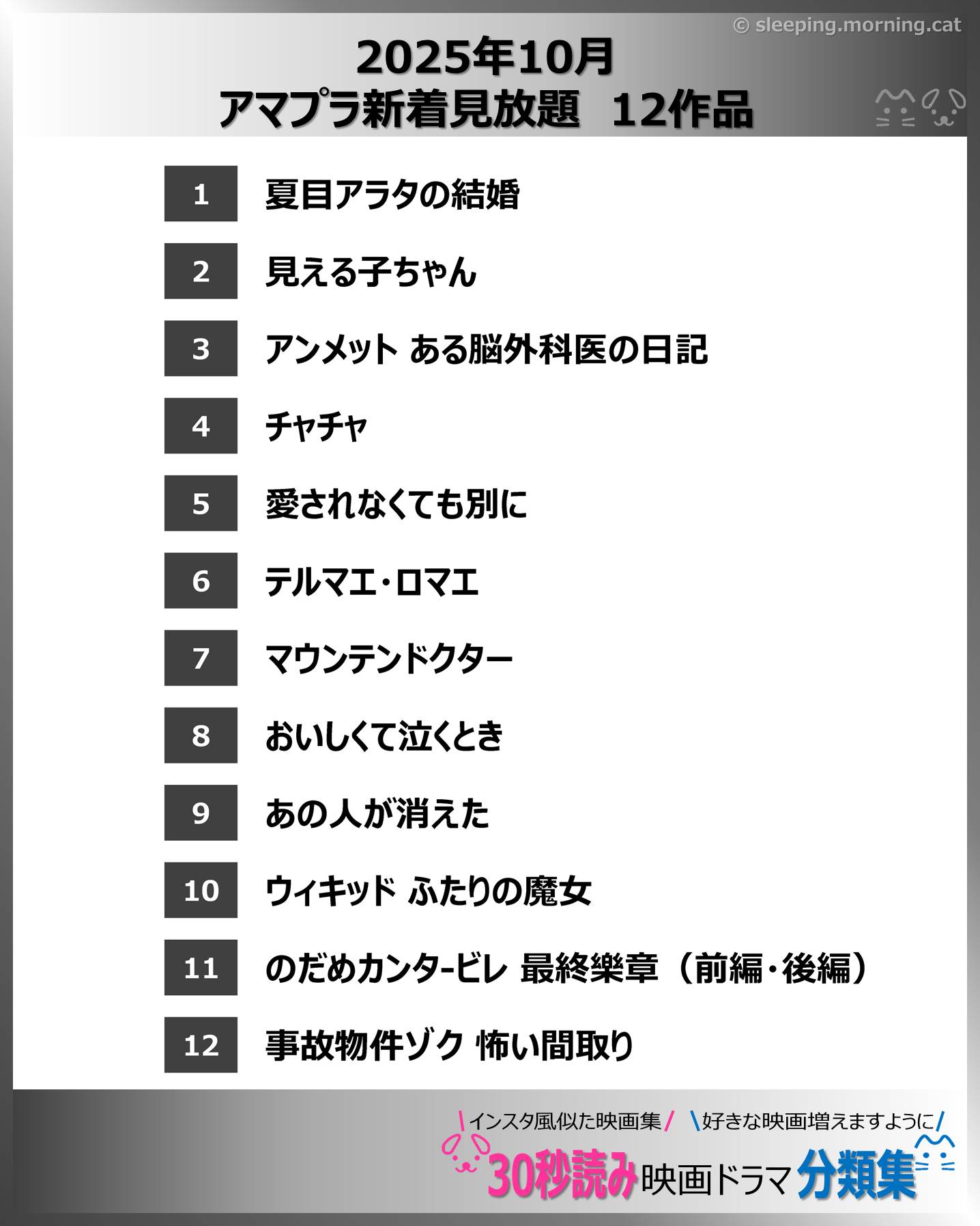 アマプラ新着見放題 2025年10月：映画ドラマの紹介、代表作の映画ドラマおすすめの目次