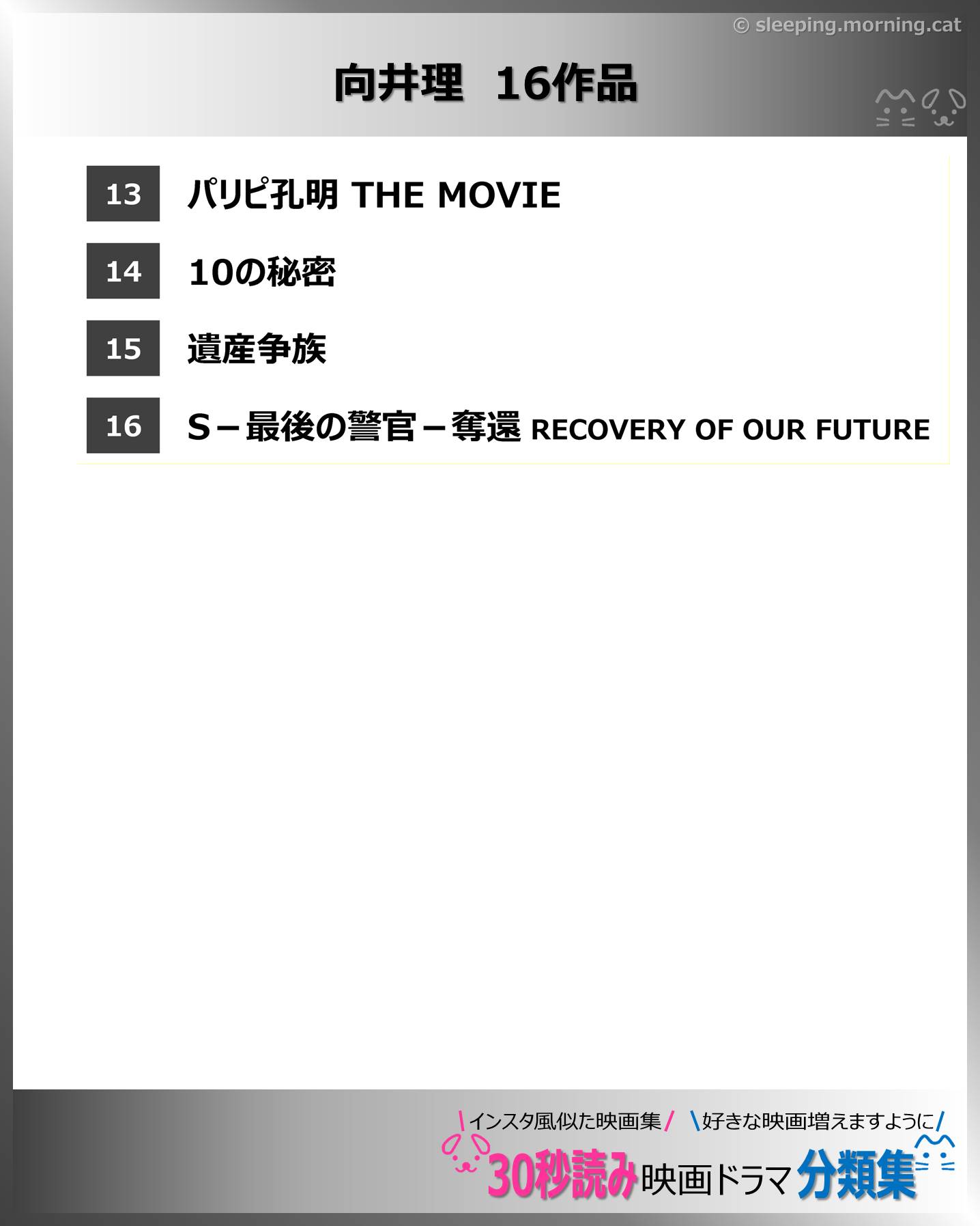 向井理：映画ドラマの紹介、代表作の映画ドラマおすすめの目次