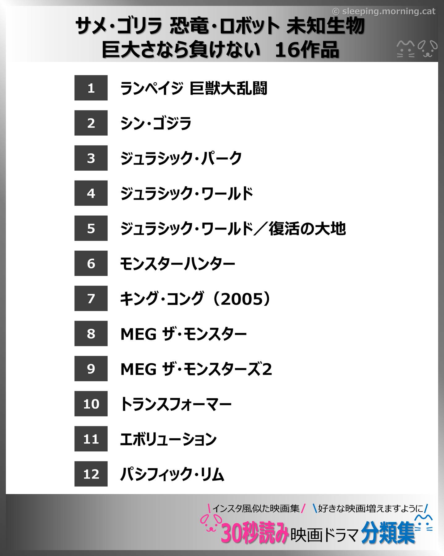 サメ・ゴリラ 恐竜・ロボット 未知生物 巨大さなら負けない：映画ドラマの紹介、代表作の映画ドラマおすすめの目次