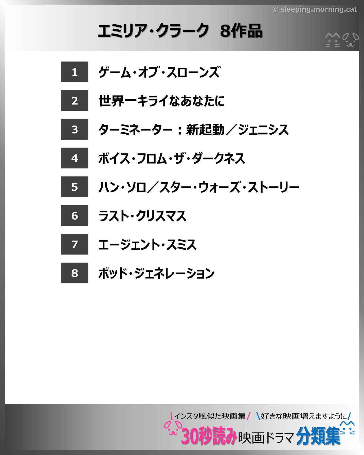 目次：エミリア・クラーク：映画ドラマの紹介、代表作、おすすめ教えて主演映画、主演ドラマ