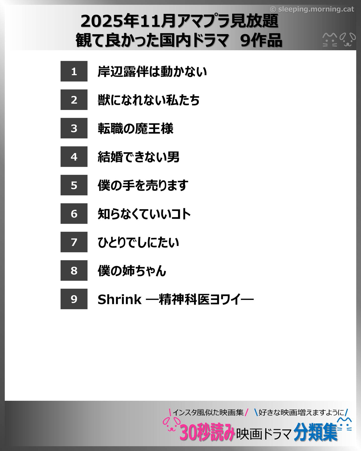 目次：2025年11月アマプラ見放題 観て良かった国内ドラマ：映画ドラマの紹介、代表作、おすすめ教えて主演映画、主演ドラマ